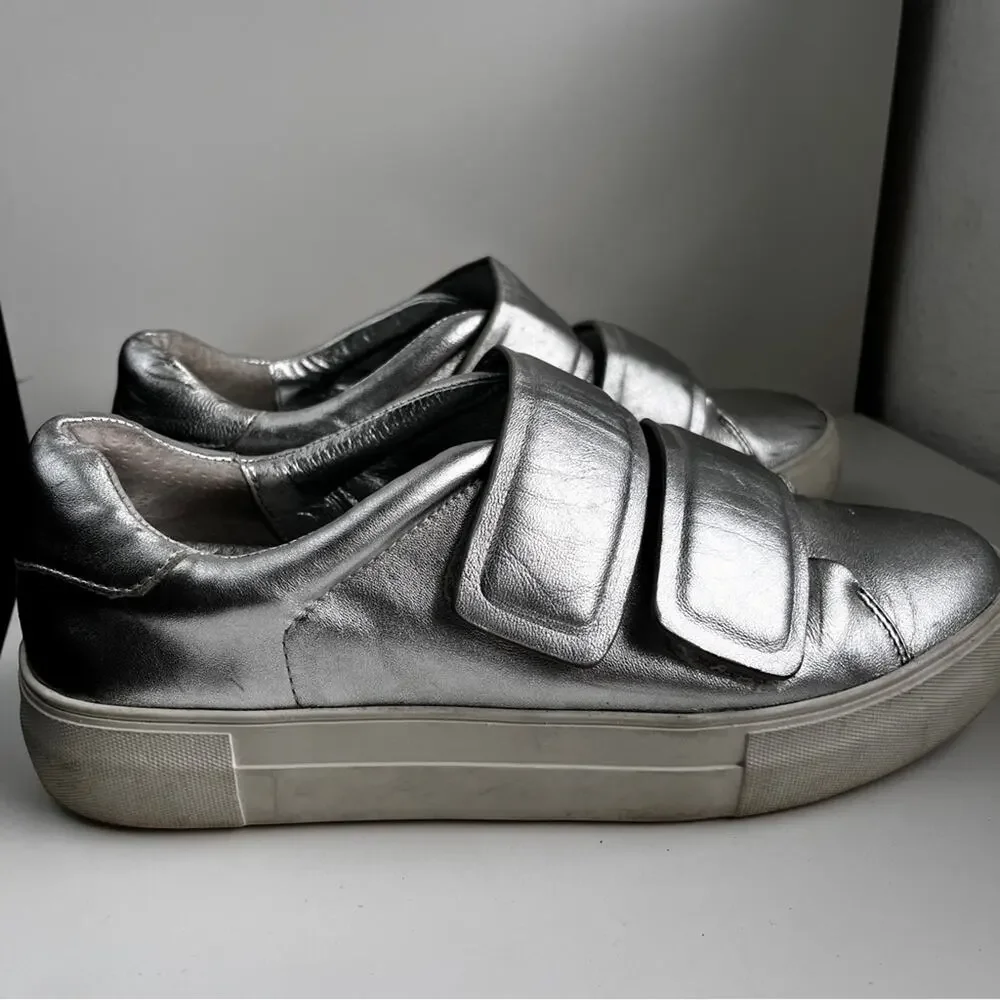 J Slides Silver slip onSneakers hook loop closure size 8.5